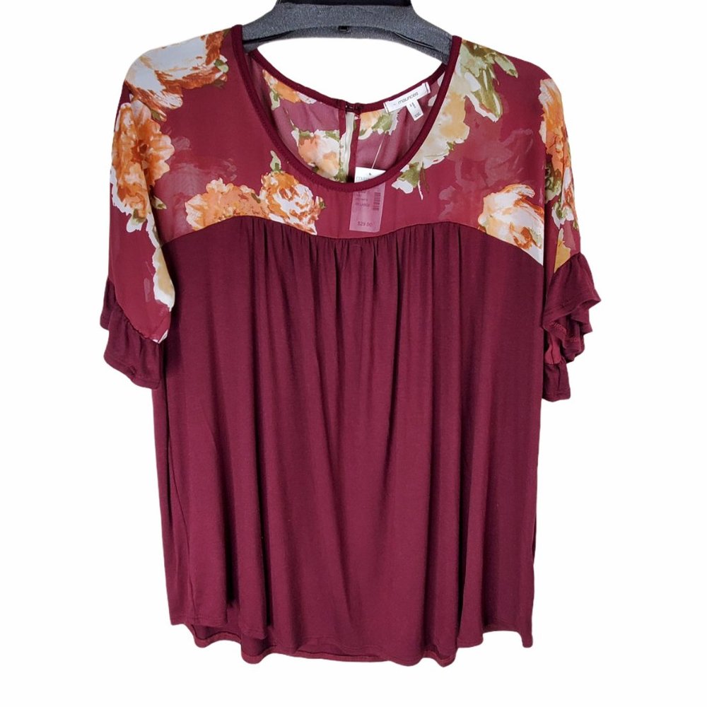 NEW Maurice's XXL Flowy Top Floral Maroon Plus Sz